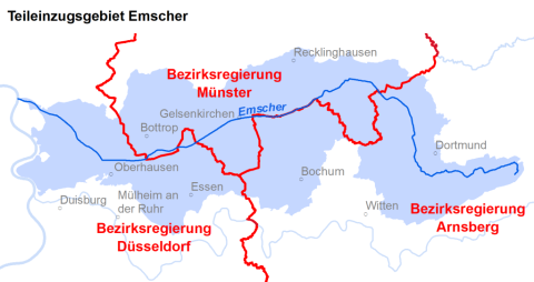 
		Zuständigkeiten im Teileinzugsgebiet Emscher. Quelle: MULNV NRW
	