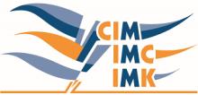 geschwungenes Logo mit den Abkürzungen CIM, IMC, IMK in dunkelblau, grau, orange